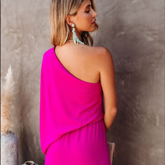 Womens Vici One Shoulder Pink Long Dress Size Large New with tags - Picture 6 of 16